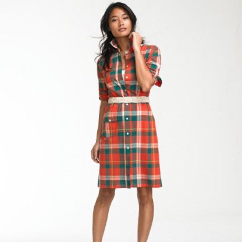 Preppy LL Bean Signature plaid shirt dress size 2